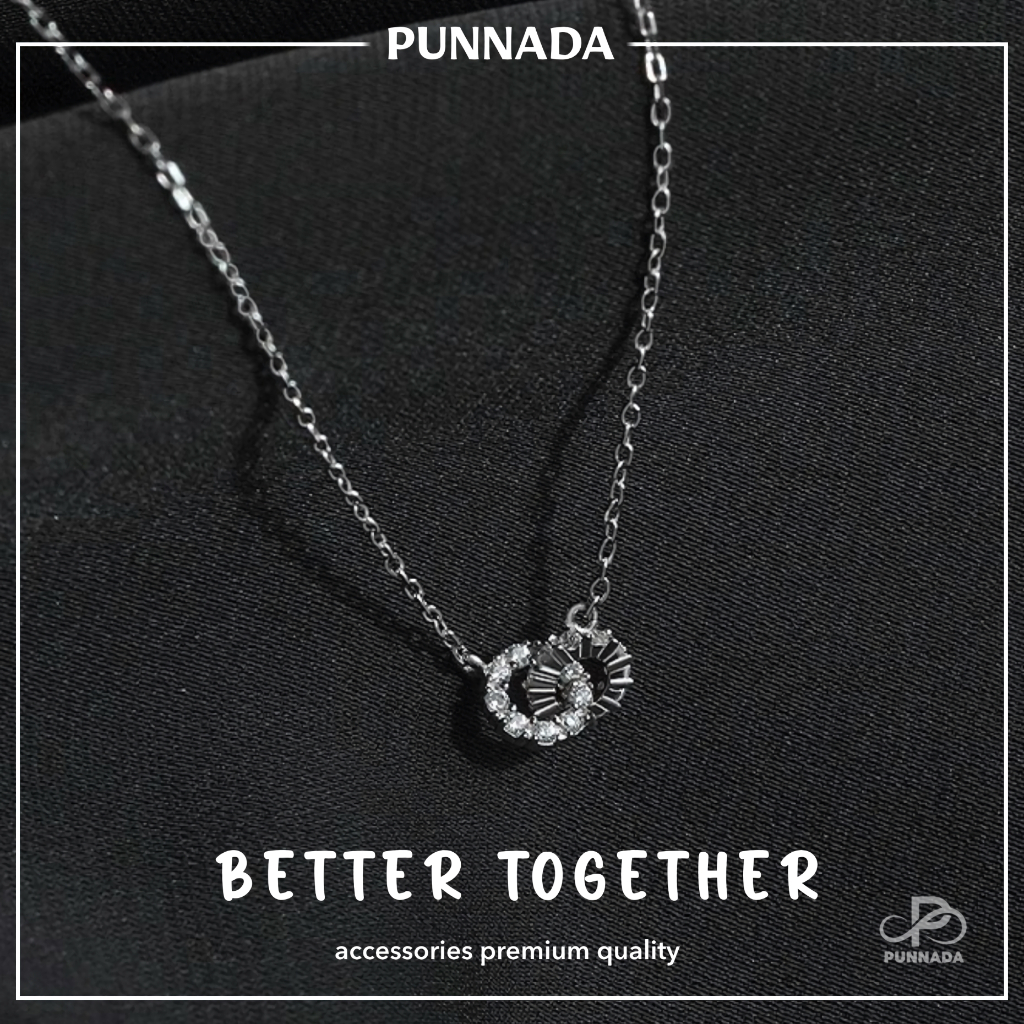 PUNNADa PN018 สร้อยเงิน จี้วงกลมแต่งเพชรไขว้ ดีไซน์หรูงานเกรดพรีเมี่ยม ใส่โดนน้ำได้ สร้อยคอ งานเกรดพรีเมี่ยม ของขวัญ