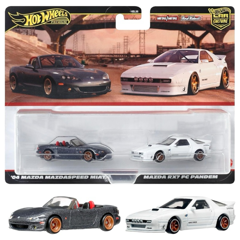 Hotwheels Premium | Packs 2 Mazda RX7 FC Pandem & '04 Mazda Mazdasspeed Miata สเกล 1:64