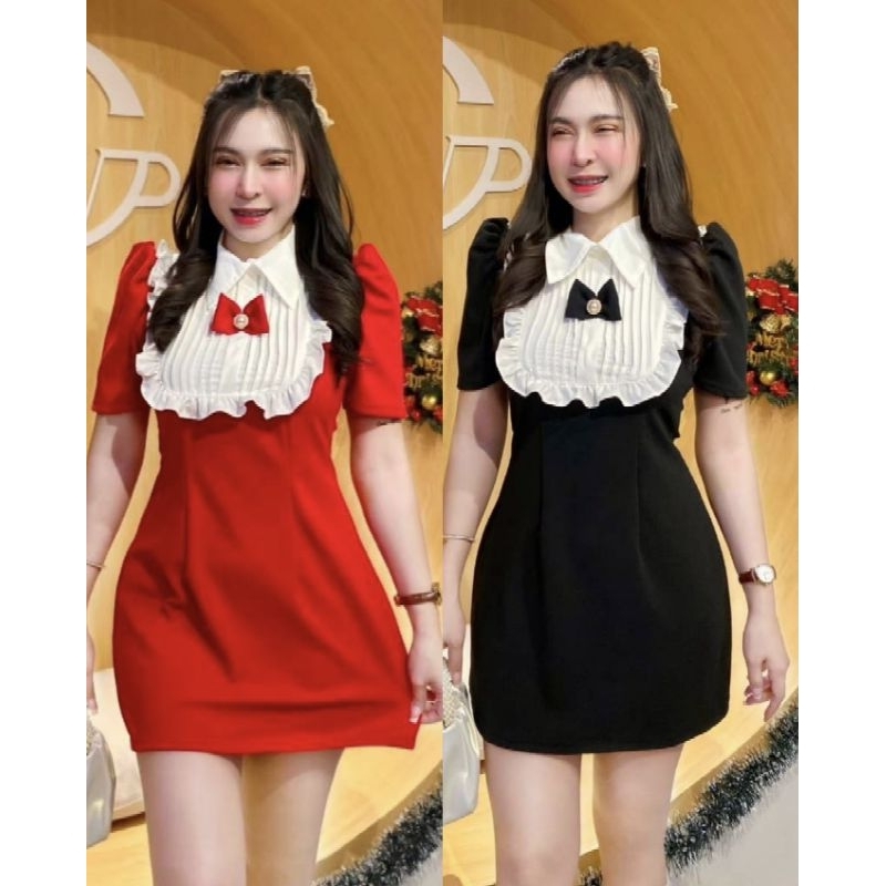 เดรสสีแดง คริสมาสตรุษจีน ความยาวชุด 27" งานจริงที่หุ่นนะคะ