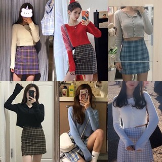 👗✨ MKL✨👗 ลดแรง‼️ กระโปรงลายสก็อต ผ้าลื่น  เอวสม๊อคด้านหลัง ไ…