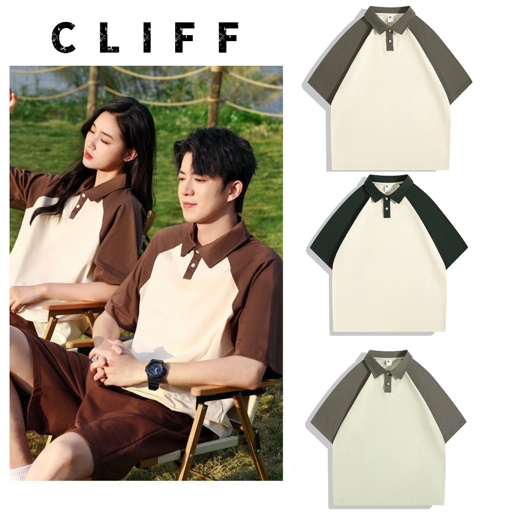 CLIFF เสื้อโปโลแขนสั้นสำหรับผู้ชาย เสื้อโปโลคอ คอตตอน สีประกบ แขนสั้น