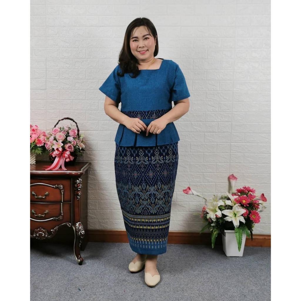 ชุดเดรสชุดผ้าไทย ชุดผ้าไทย ชุดทำงานสาวอวบ (เดรสยาว) 7B