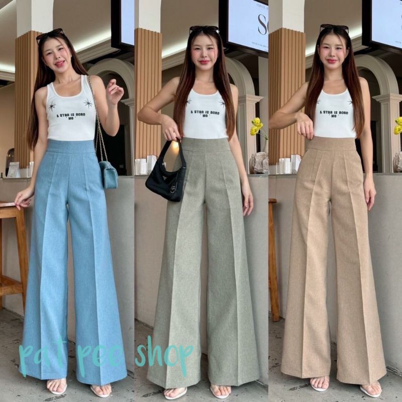 Sandy🦋กางเกงเอวสูงขากระบอกใหญ่ผ้าแซนดี้เนื้อผ้ายืดนิดๆมีลายในตัว แต่งซิปหลังพร้อมกระเป๋าข้าง มีให้เลือก6สี/4ไซส์