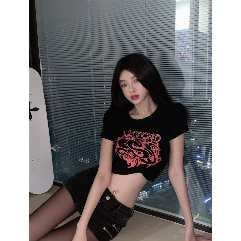 MC168 เสื้อครอปสั้น เสื้อยืดผู้หญิง T-shirt เสื้อ y2k ส่งตรงเวลา - รูปที่ 6