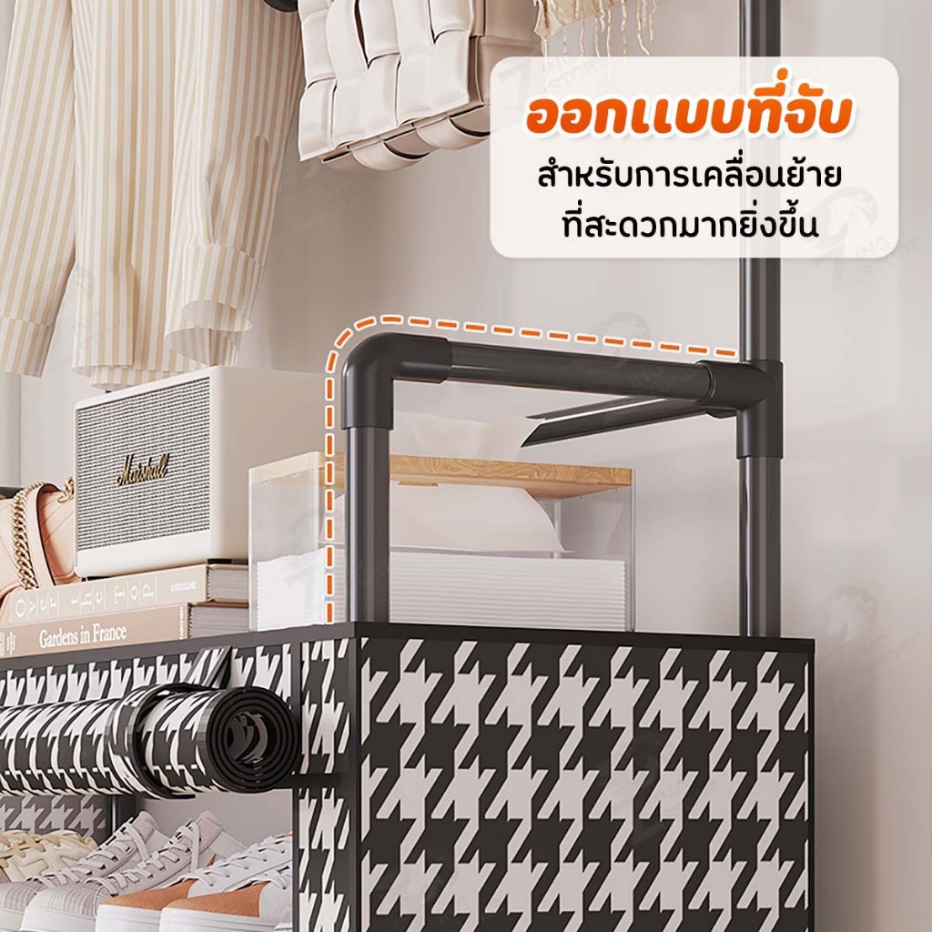 [ผ้าคลุมกันฝุ่น] ราวแขวนเสื้อผ้า พร้อมตะขอแขวนเสื้อ+หมวก มีที่วางรองเท้าชั้นวางเป็นผ้า non woven กันน้ำ 4/5 ชั้น XB ราคา ถูกที่สุด ดีลบีเคเค แกลเลอรีภาพที่ 8