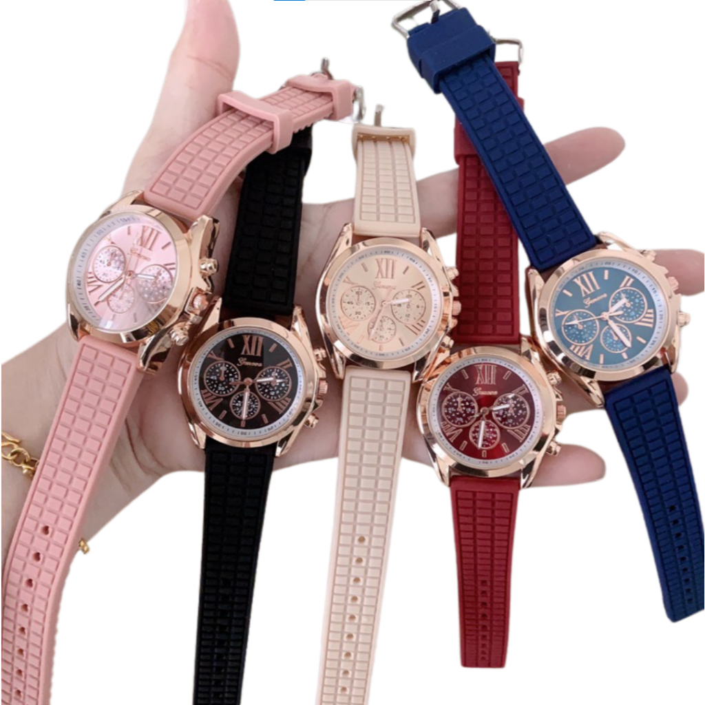 นาฬิกาข้อมือผู้หญิง นาฬิกาแฟชั่นสไตล์ MK สายซิลิโคนนิ่ม genevaแท้ พร้อมส่งจากไทย Code-009