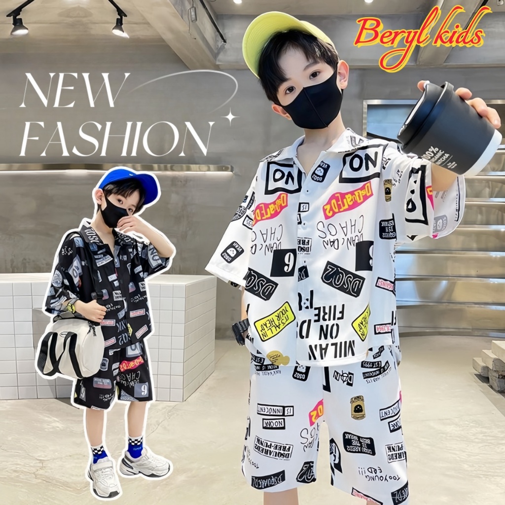 Beryl kids🌸ชุดเซ็ทเด็กชาย ฮิปฮอป🎀เสื้อผ้าการแสดง แขนสั้นกางเกงขาสั้น แฟชั่น เย็นสบาย รุ่นใหม่