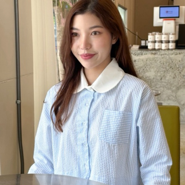 DL19 molly shirt / dressylismm เสื้อเชิ้ตลายริ้ว คอบัว