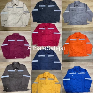 (พร้อมส่ง) เสื้อช็อปโทนเดียวมีแถบสะท้อนแสง ใส่สบายไม่อึดอัดแน่นอน (S-4XL)