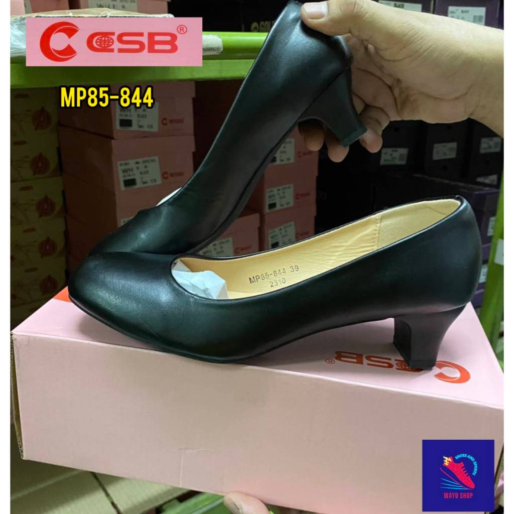 CSB รองเท้าคัชชูหนังดำผู้หญิง MP844 ( สีดำหัวมนส้นสูง 1.5 นิ้ว) นักศึกษา ทำงาน ข้าราชการ