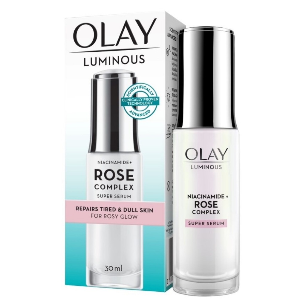 Olay Luminous Niacinamide + Rose Complex Super Serum 30 Ml เติมพลังใหม่อย่างรวดเร็ว & ทำให้ผิวกระจ่า