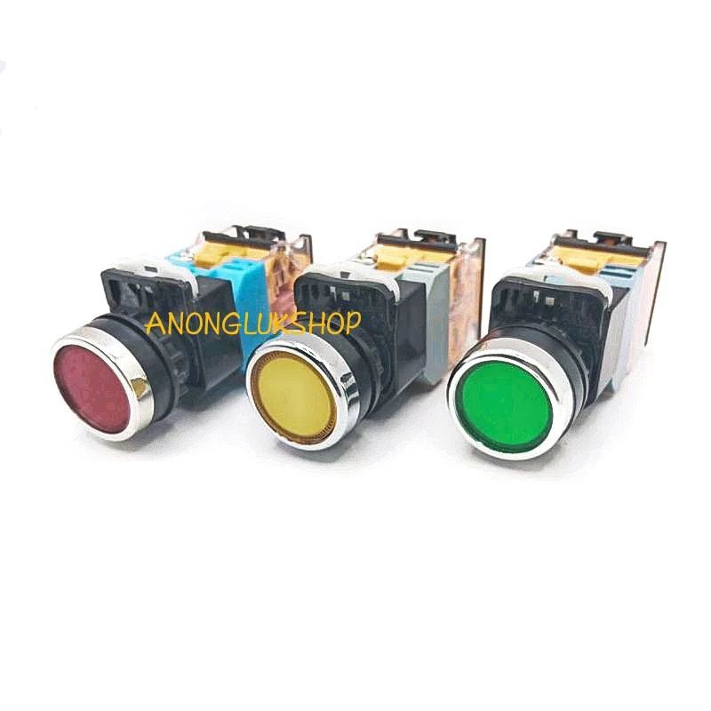 Push Button ปุ่มสวิตช์กดติด ปล่อยดับ LA38-11D สวิตช์กดล็อค  22มิล มีไฟโชว์  24VDC 220VAC