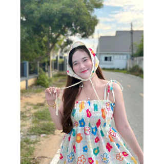 เดรสอกสม็อค2 ชิ้น อก 32-44 + ผ้าโพกผม ( ย224 ) 🌻🌤️