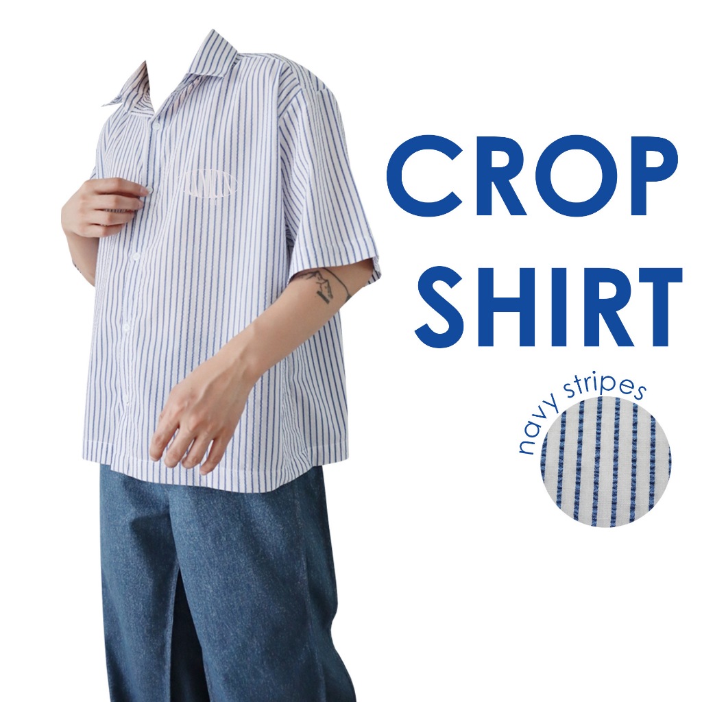 JAMANBKK / CROP SHIRT STRIPES / เสื้อครอปเชิ้ต ลายริ้ว