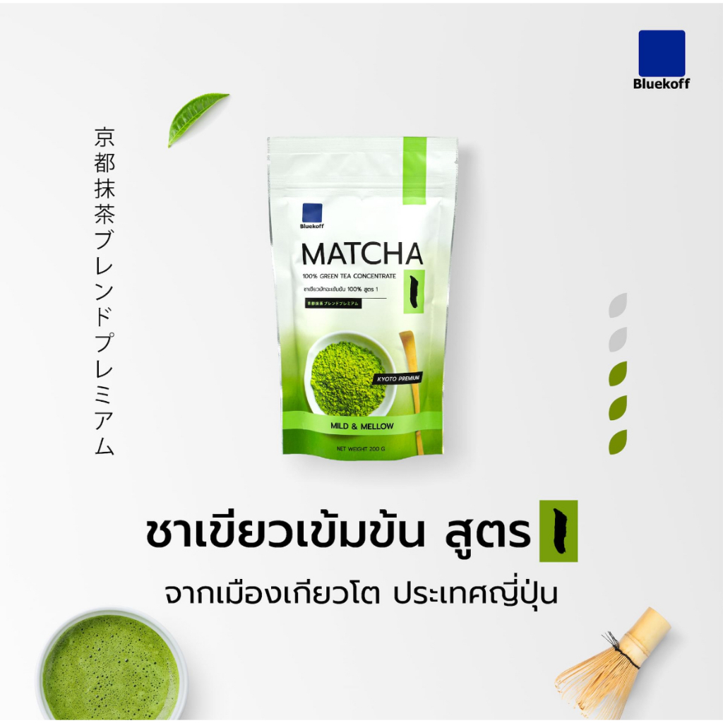 Bluekoff ผงชาเขียวมัทฉะเข้มข้น  Matcha Greentea Premium สูตร 1 (บรรจุ 200 กรัม)