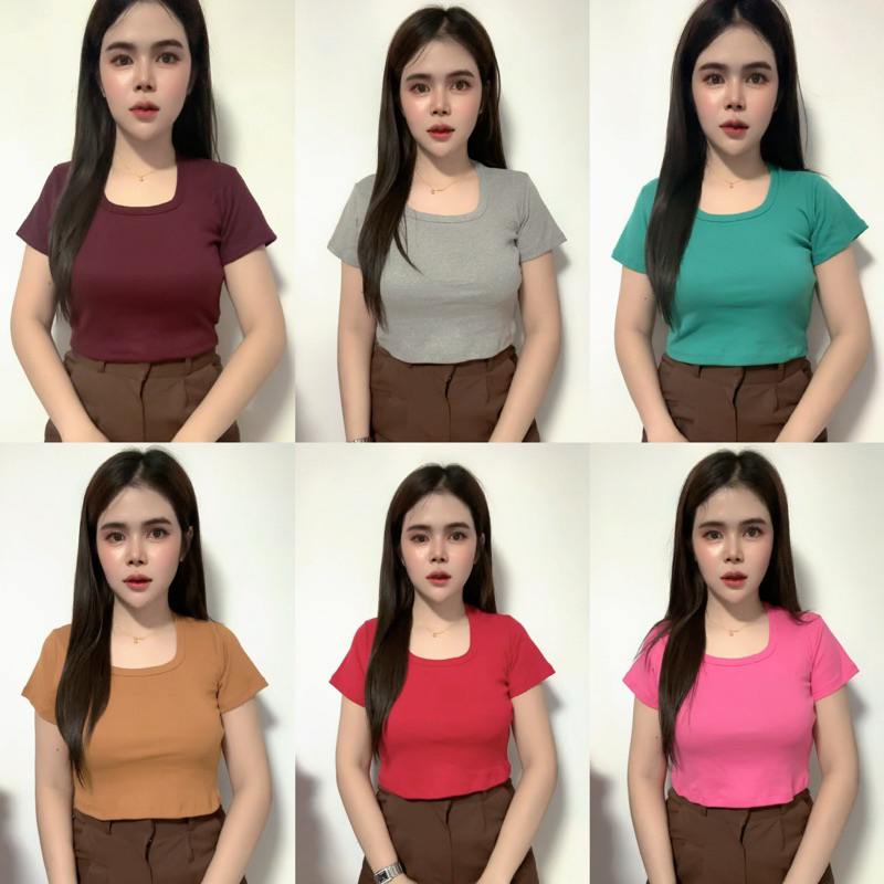 เสื้อยืดครอปคอยู ผ้าคอตตอนผสม