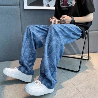 [W0180] กางเกงลูกฟูกขายาว กางเกงผู้ชาย เอวยางยืด พิมลายตัวอักษร แต่งเชือกขาดๆ ใส่เที่ยว ได้ลุคเท่ๆ