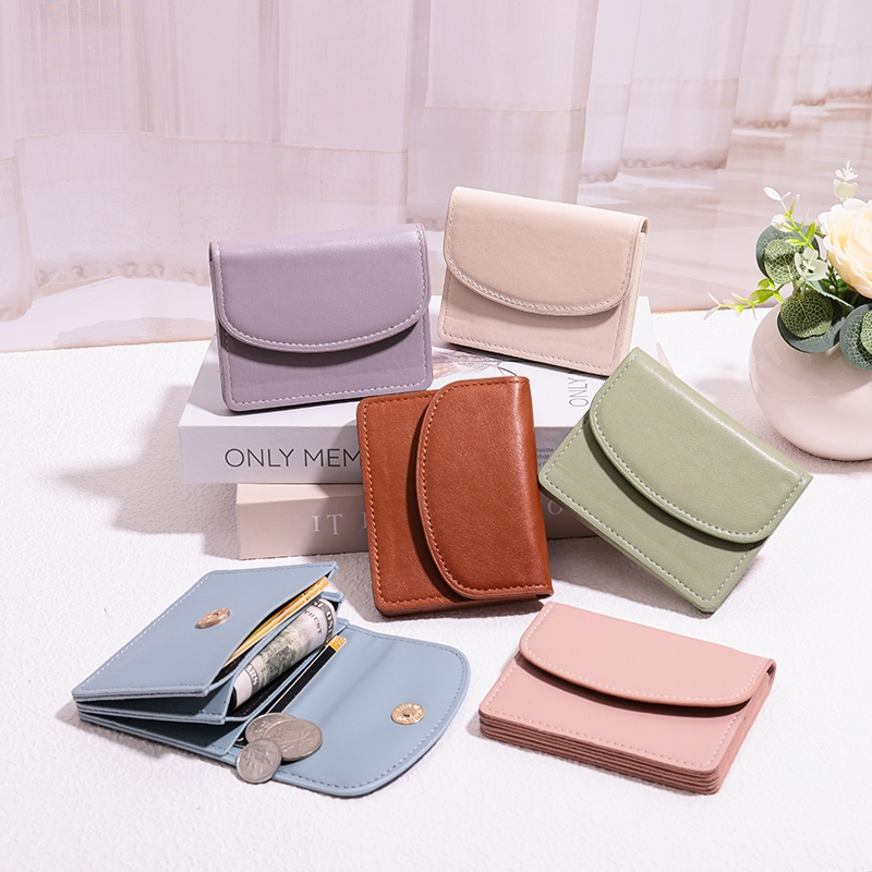 B-650🔥กระเป๋าสตางค์มินิมอล PU สีน่ารัก พกพาสะดวก ขนาดเล็กแบบพกพา พร้อมช่องใส่บัตร สำหรับผู้หญิง 9สี