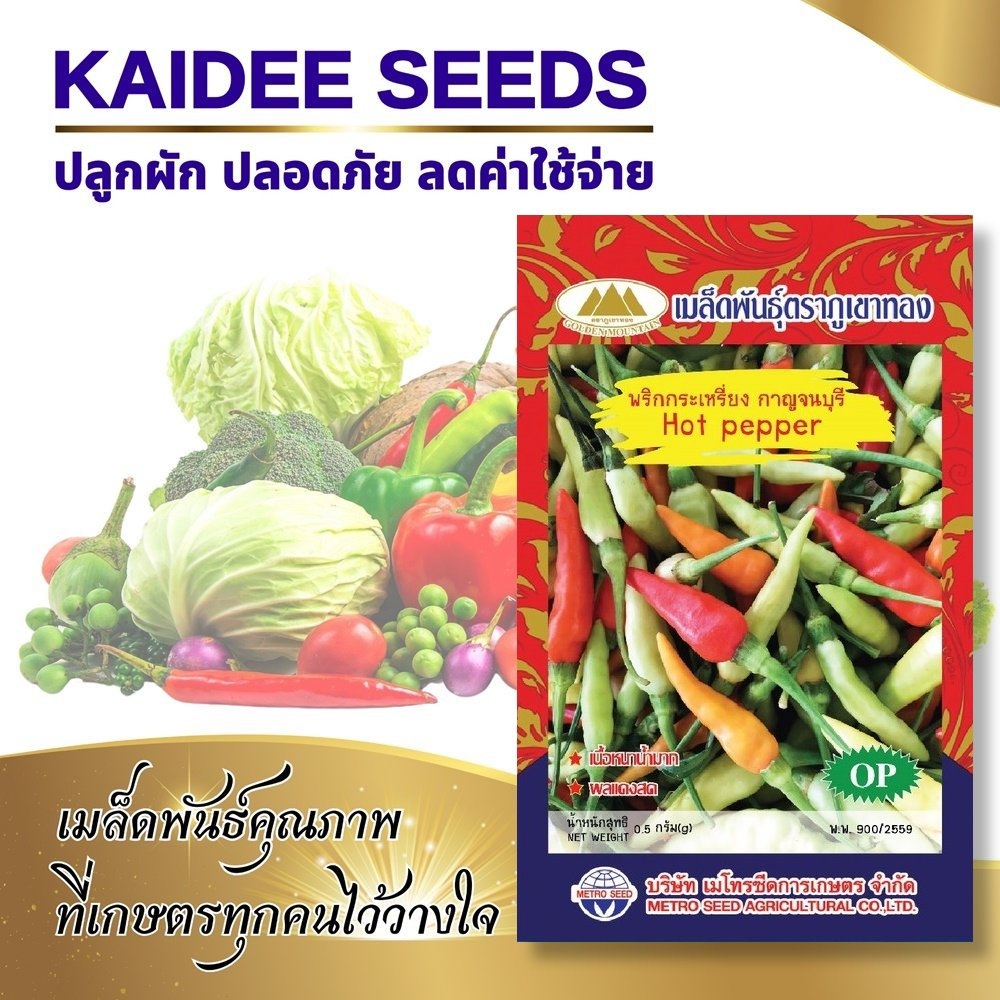 เมล็ดพริกกระเหรี่ยง กาญจนบุรี Hot Pepper ตราภูเขาทอง เมล็ดพันธุ์พริก เมล็ดพริกพันธุ์กระเหรี่ยง
