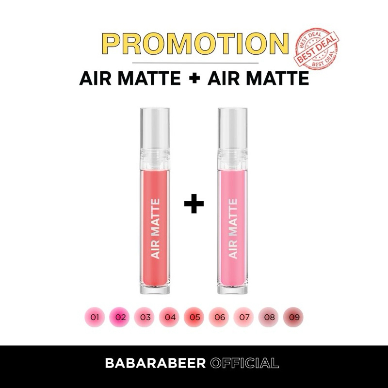 โปรโมชั่นสุดคุ้ม 2 สี แมท+แมท PROMOTION MATTE+MATTE BABARABEER AIR MATTE LIP COLOR 2 PIECES