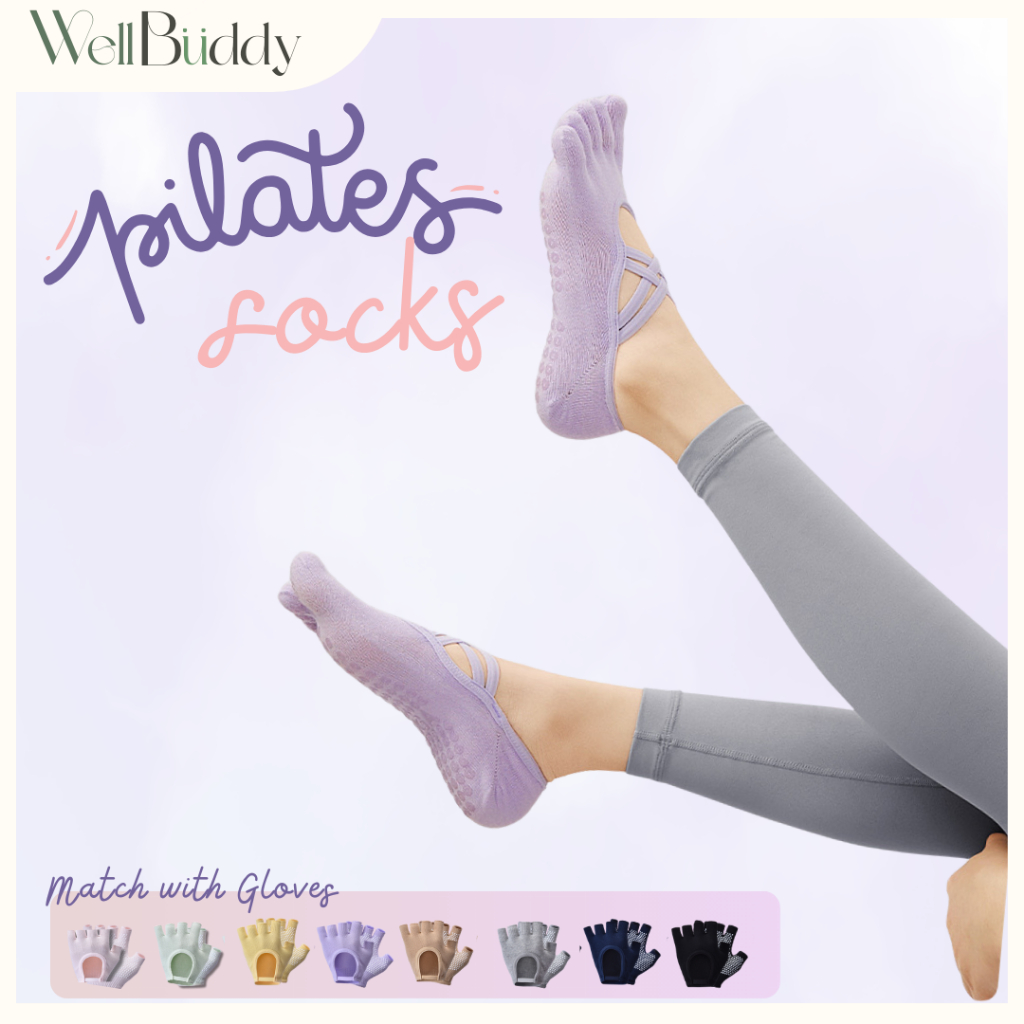 WellBuddy ถุงเท้าพิลาทิส ถุงเท้าโยคะกันลื่น สีแมทช์กับถุงมือ (Candy Pilates Socks)