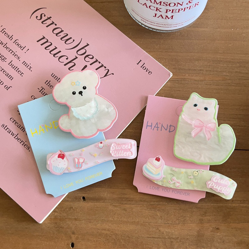 blinkgirl พร้อมส่ง hair clips set กิ๊บติดผม ได้ 2 ชิ้นนะคะ ลายน้องหมาและน้องแมว