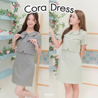 Cora dress - ชุดเดรสทำงาน ชุดทำงานผู้หญิง เดรสคอปกน่ารัก แต่งกระดุมมุก - CRAYONBRAND