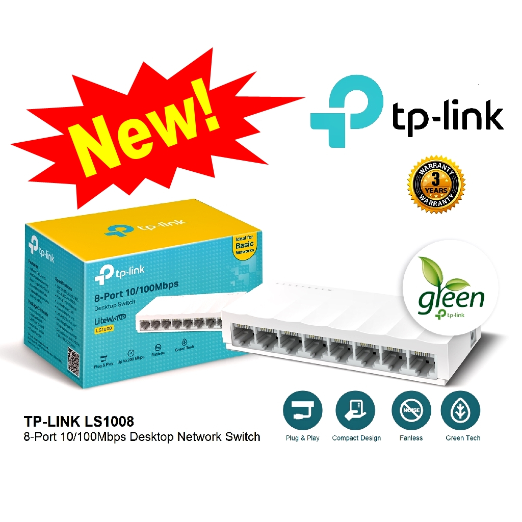 TP-LINK (LS1008)(LS1005) 8-Port 10/100Mbps Desktop Switch Auto-Negotiation RJ45 ports, รองรับ Auto-MDI/MDIX
