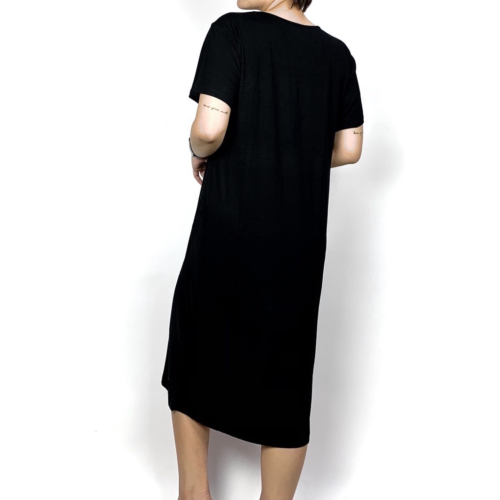 { ผ้าร่อง / ยืดแขนสั้นเดรส (ยาว ) *XL } ชุดเดรส ยาวคลุมเข่า แบรนด์ CHOTYSHOP สินค้าผลิตในไทย QLDUL