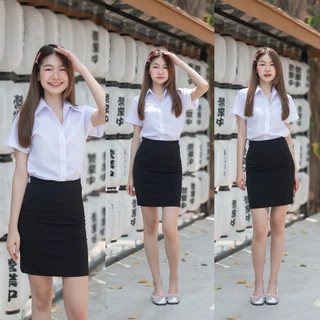 กระโปรงนักศึกษา ทรงเอ ผ่าหลัง เอว 23-34 ผ้าฮานาโกะ สีดำ