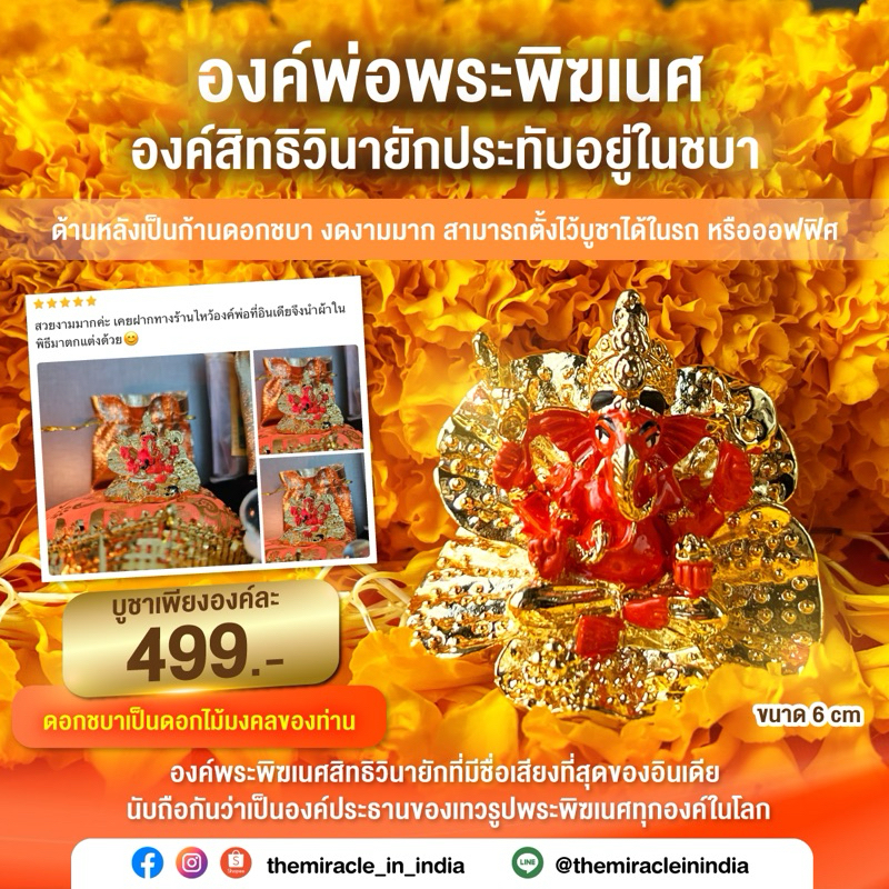 องค์พ่อพระพิฆเนศ องค์สิทธิวินายักประทับอยู่ในชบา