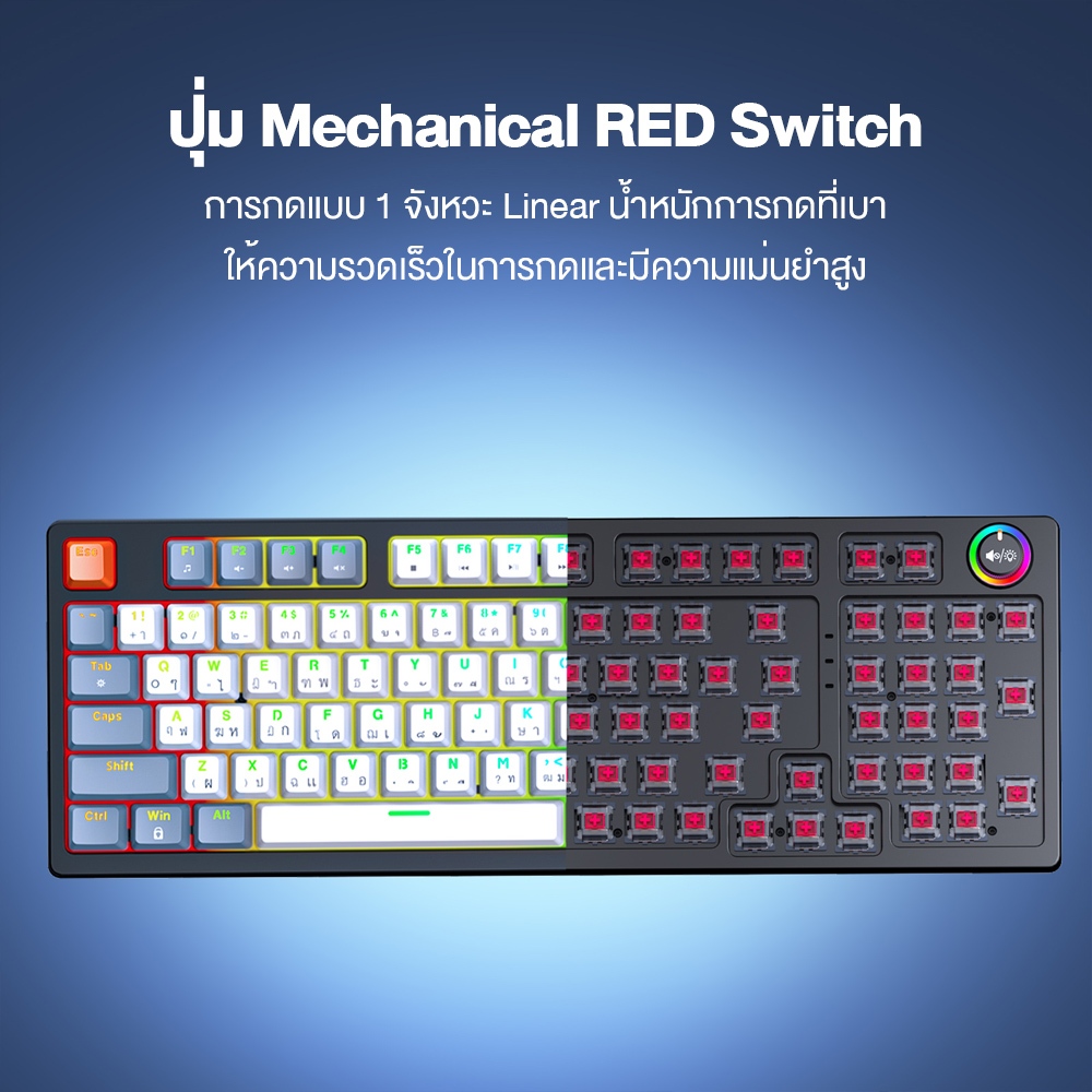 Onikuma FUYU Mechanical Gaming Keyboard คีย์บอร์ดเกมมิ่งแป้นพิมพ์ภาษาไทย ไฟ RGB ปรับได้ มี 96 คีย์