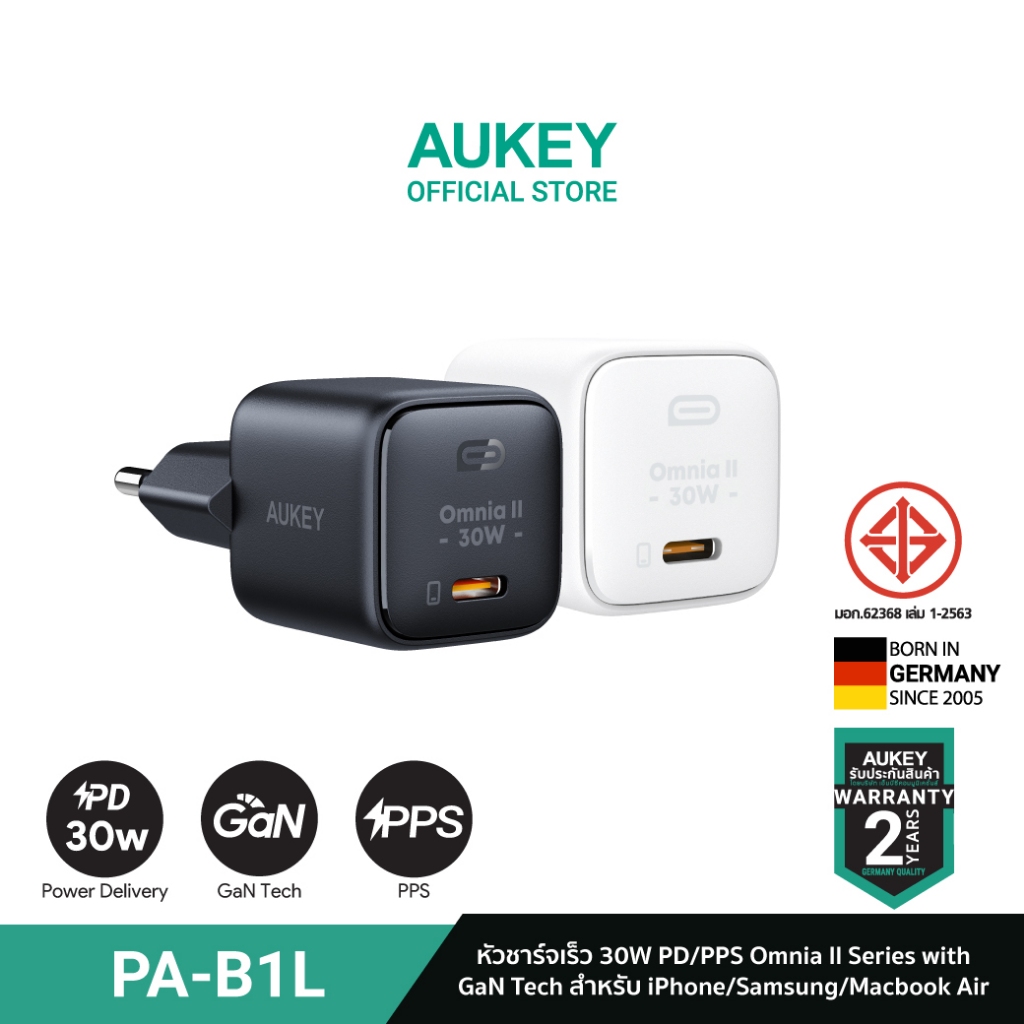 AUKEY PA-B1L หัวชาร์จเร็ว 30W Omnia II Series With GaN Power Tech สำหรับ iPhone และ Android เทคโนโลยี PPS,PD รุ่น PA-B1L