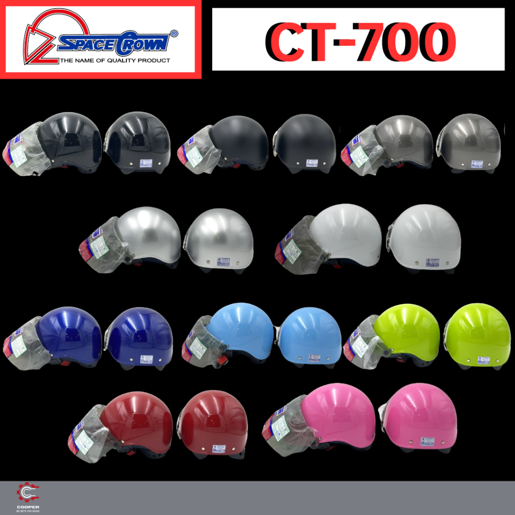 หมวกกันน็อค SpaceCrown รุ่น CT-700 หน้าชา(หมวกครึ่งใบ) มีครบทุกสี ขนาดมาตรฐานขนาดเดียว 54 CM (สีใหม่ 2 สี เขียวทบ เทาทอ)