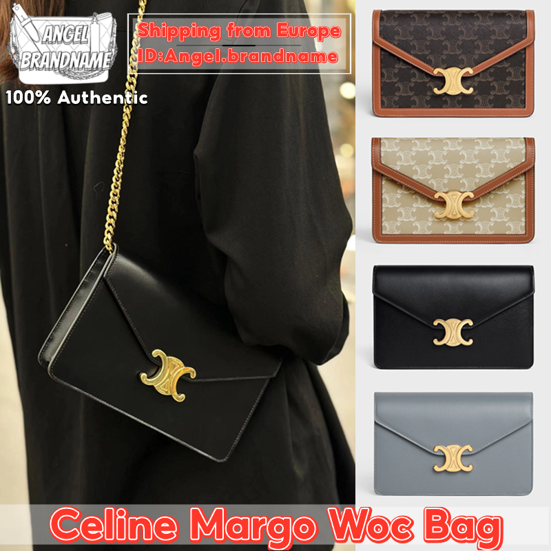 👜เซลีน Celine Triomphe Margo Woc Bag กระเป๋า สุภาพสตรี/แคนวาสลายทรียงฟ์และหนังลูกวัว