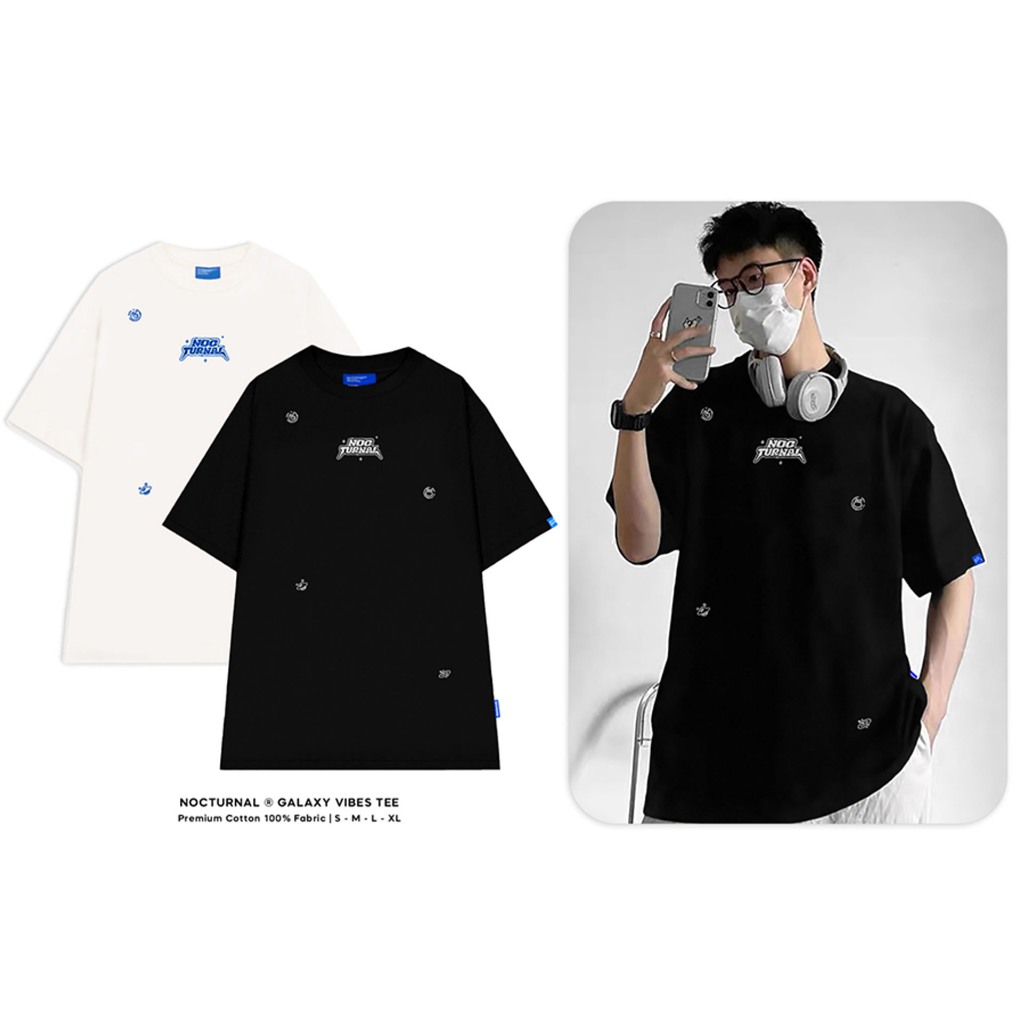 เสื้อยืดแขนสั้นโอเวอร์ไซส์ปักลายสำหรับทุกเพศ NOCTURNAL Galaxy Tee ผ้าฝ้าย 100%