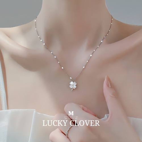 MEET💕สร้อยเงินแท้ Lucky Clover สร้อยคอสั้น สร้อยคอเงิน สร้อยแฟชั่น จี้เงินแท้ สร้อยหินนำโชค สร้อยคอ