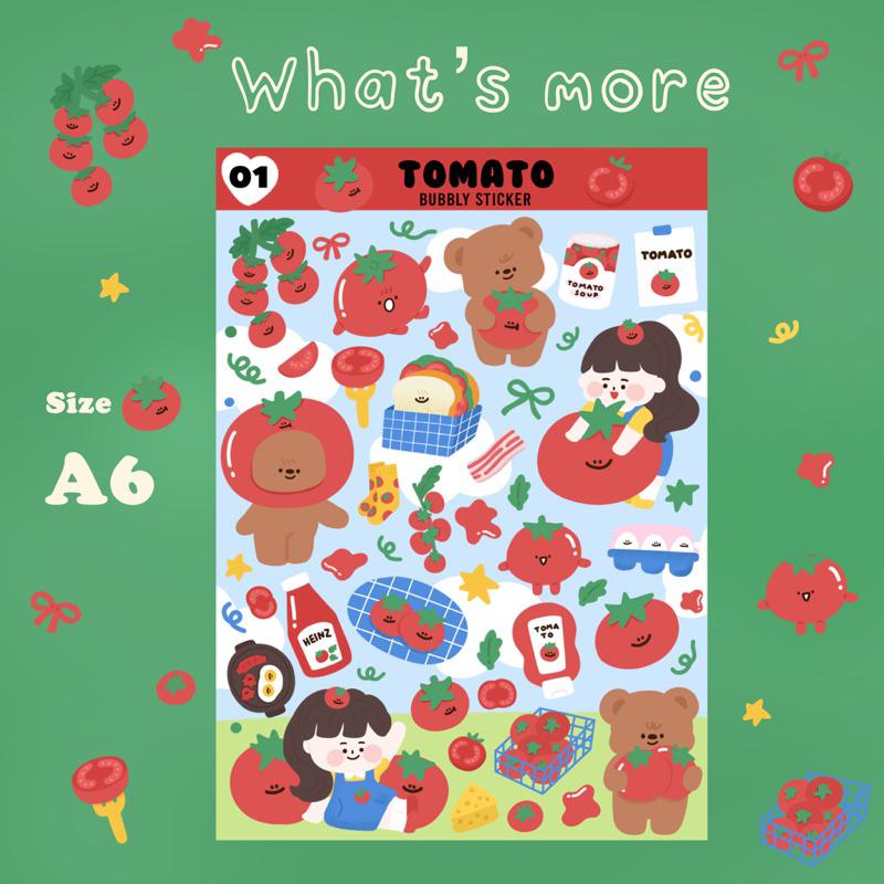 พร้อมส่ง สติกเกอร์ไดคัท | A01 - ลายมะเขือเทศ : sticker tomato ขนาด A6