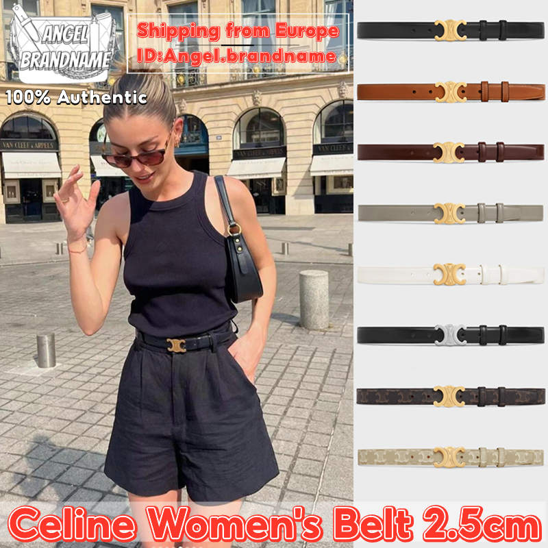 👜เซลีน Celine Triomphe Women's Medium Belt 2.5cm เข็มขัดทรียงฟ์ขนาดกลาง แคนวาสลายทรียงฟ์