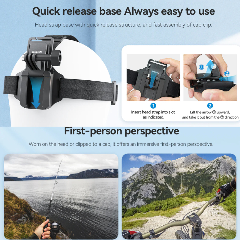Telesin 2-in-1 Quick Release Head Strap & Cap Clip for Action Camera
