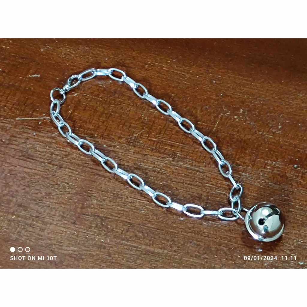 สร้อยคอแมว สร้อยคอหมา ปลอกคอ โซ่อลูมิเนียม สีเงิน รอบคอ 6-14 นิ้ว กระพรวนสีเงิน (LTH-โซ่#420)