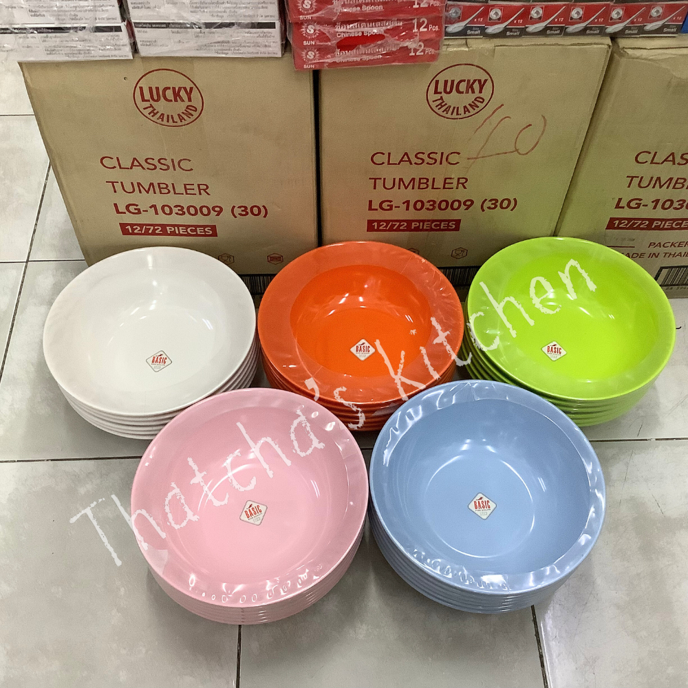 ชามปากบาน เนื้อเมลามีน ขนาด 9 นิ้ว ตรา Basic ( บรรจุ 6 ใบ ) สีขาว/สีส้ม/สีชมพู/สีเขียว/สีฟ้า