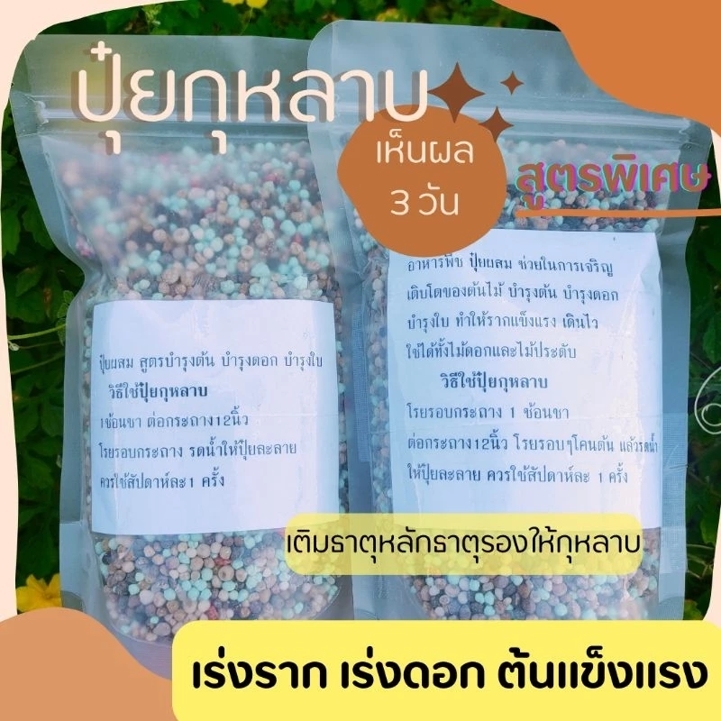 ปุ๋ยกุหลาบ สูตรพิเศษกระตุ้นแตกกิ่ง(200 กรัม)บำรุงต้นดอกใบและรากให้เดินดี ใช้ได้ทั้งไม้ดอกไม้ประดับไม้ผล ธาตุหลักรองครบ