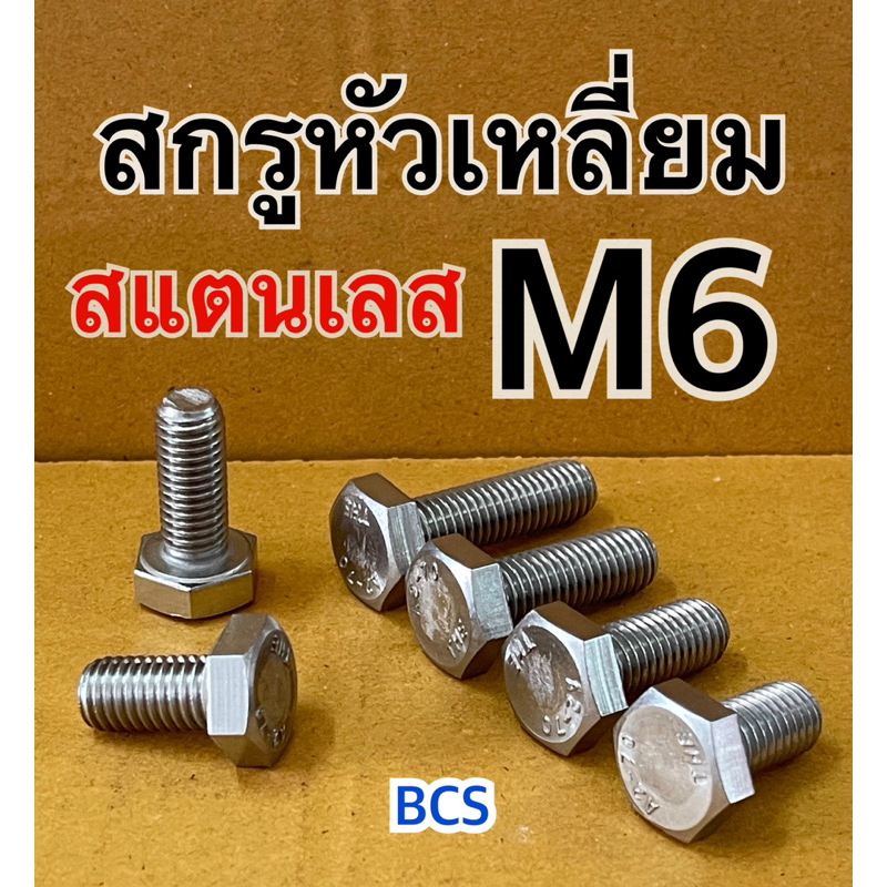 M6 (เบอร์10) สกรูหัวเหลี่ยมสแตนเลส