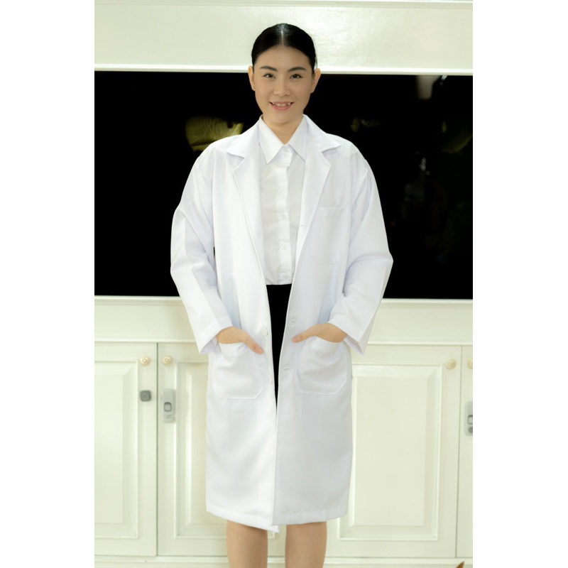 เสื้อกาวน์ ตัวยาว แขนยาว ผ้าออฟฟอร์ท ปักชื่อฟรี