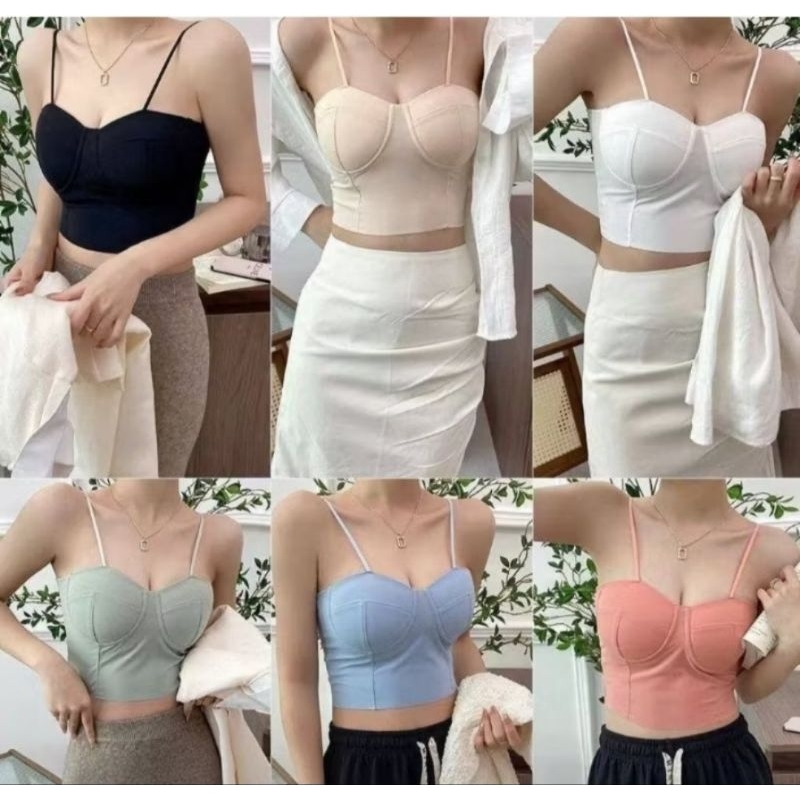 🎈พร้อมส่ง🎈เสื้อกล้ามสายเดี่ยว มีฟองน้ำในตัว ทรงสวย ขนาด 30"- 38" ยาว12"สี ดำ ขาว ฟ้า ส้ม ครีม เขียว