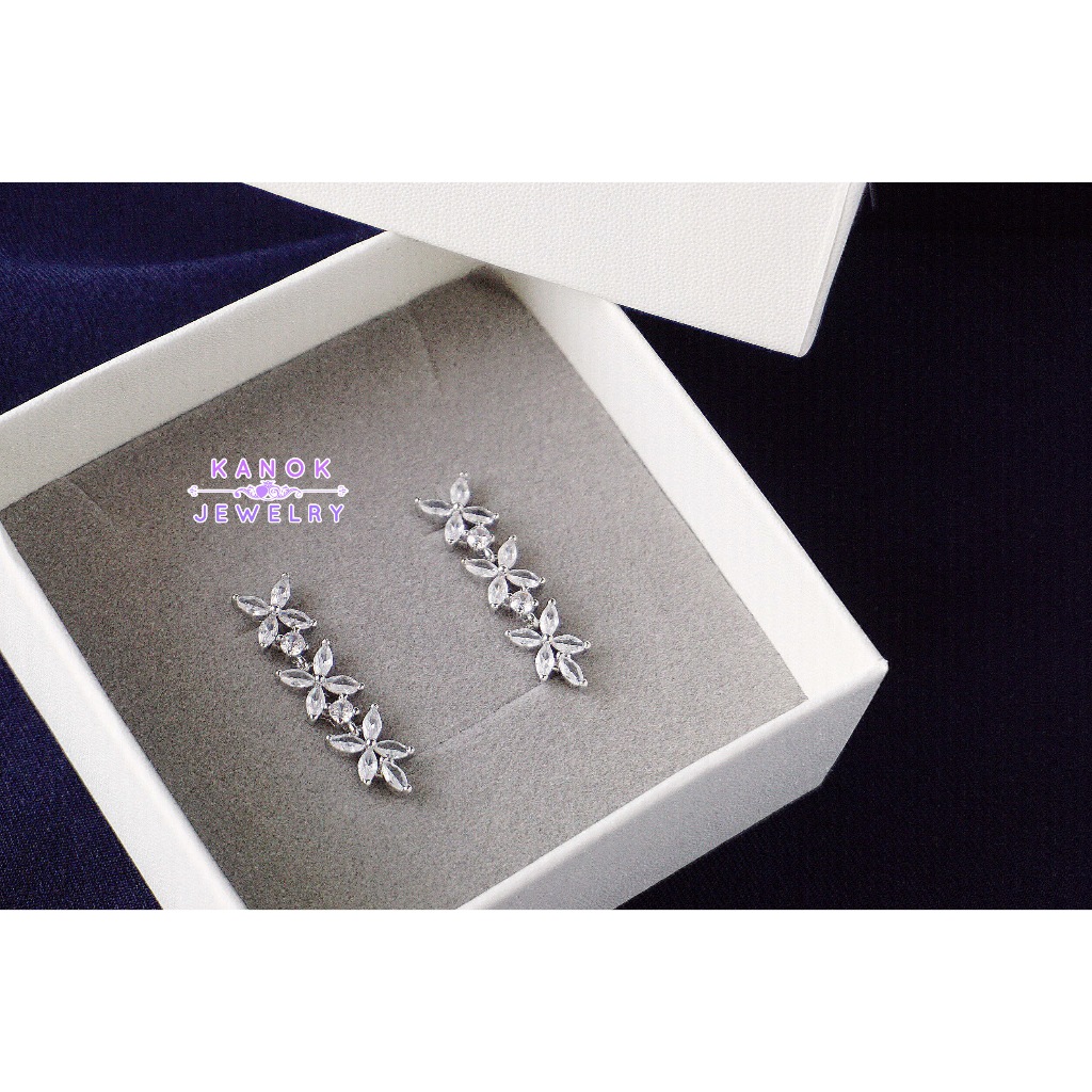 Kanok Jewelry/ต่างหูเพชร งานเพชรสังเคราะห์เกรดพรีเมียม ต่างหูออกงาน จัดส่งพร้อมกล่อง ,E161