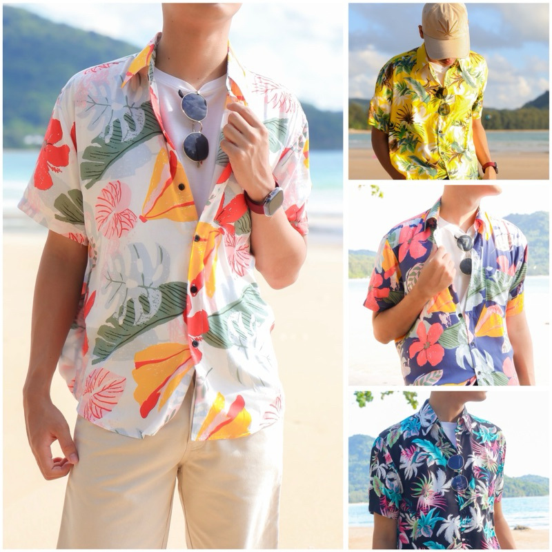 เสื้อฮาวายแขนสัันผ้าสปันนุ่มใส่สบาย