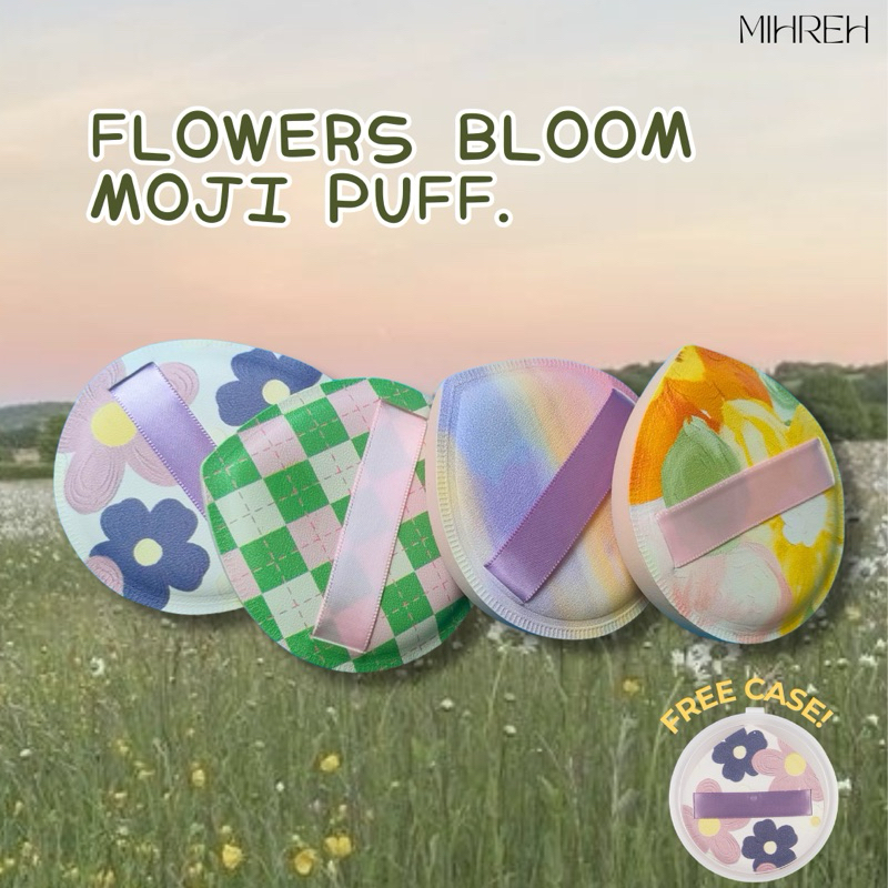 [3115] (พร้อมส่ง) Flowers  Bloom Moji Puff พัฟนุ่มนิ่ม ทรงหยดน้ำ ไม่กินรองพื้น พร้อมที่เก็บ (M12)