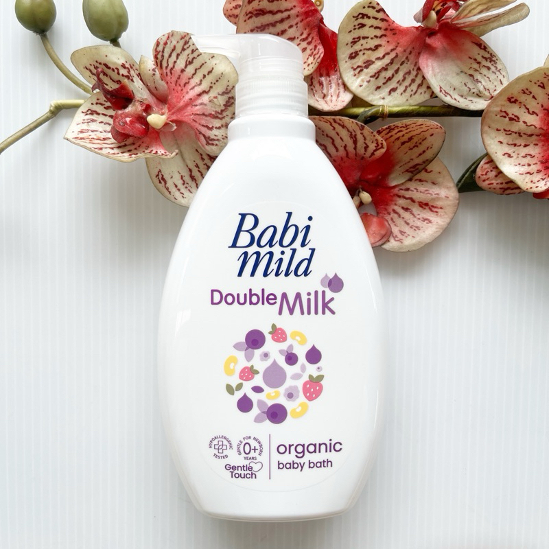 800 ml. ผลิต 03/25 Babi Mild Double Milk ดับเบิ้ลมิลค์ ครีมอาบน้ำเด็ก เบบี้มายด์ สีม่วง